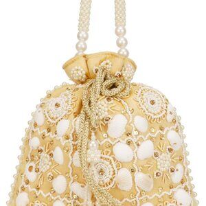 Women's Stylish Indian Evening Handbag & Polti Bag with White Pearl Handle & Han